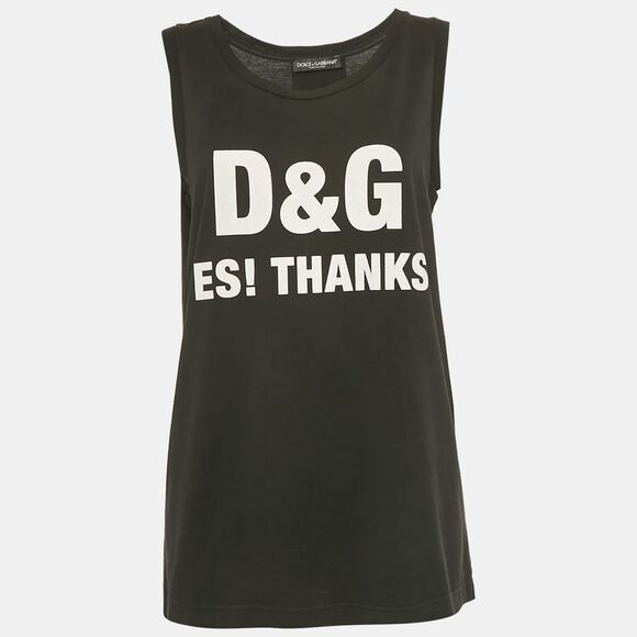 Dolce & Gabbana Black Printed Cotton Tank Top S